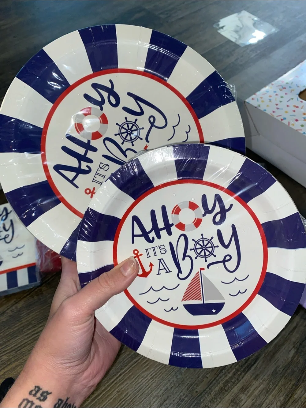 Ahoy It’s a Boy Nautical Party Tableware Set - Red, Navy & White set of 24